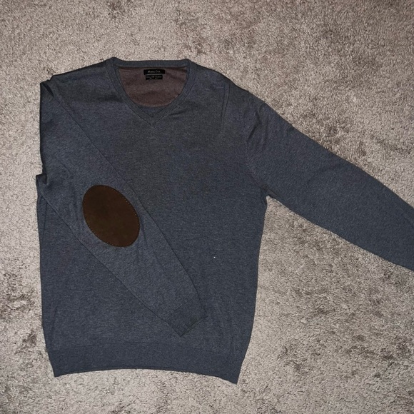 Massimo Dutti cotton silk and cashmere v-neck with elbow patches jumper sweater - Picture 3 of 6